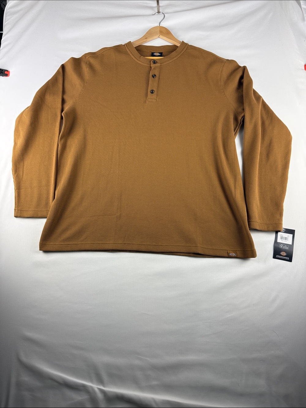 Dickies Brown Waffle Knit Thermal Henley Men's 2XL 3 Button NWT